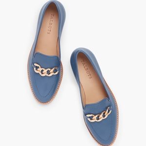 Talbots Blue Loafers with Gold Chain Detail
